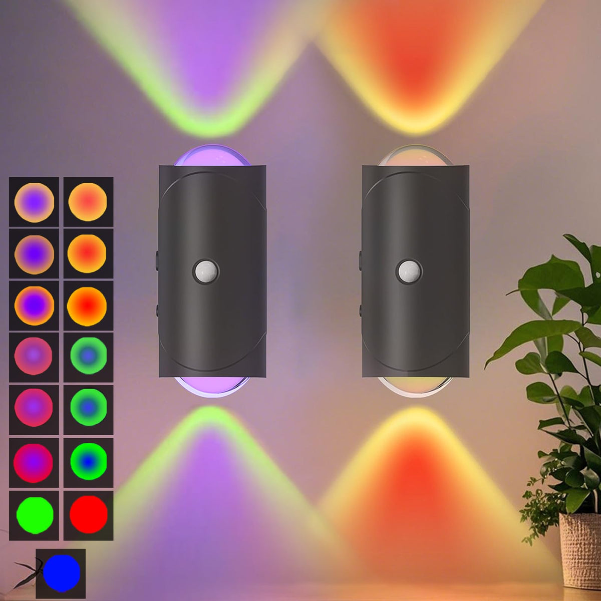Rechargeable Motion Sensor Light Indoor, Magnetic RGB Wall Sconces 2 Pack