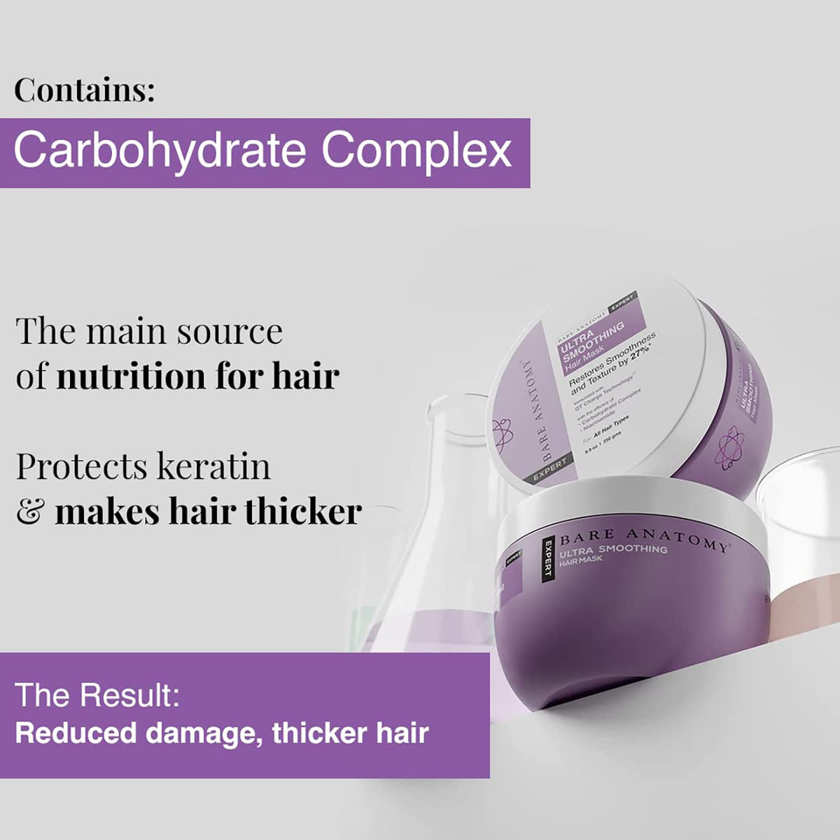 Bare Anatomy Ultra Smoothing Shampoo + Hair Mask + Serum Kit | Carbohydrate Complex & Niacinamide | Dry & Frizzy Hair | Paraben & Sulphate Free | Women & Men | 250ml + 250g + 100ml