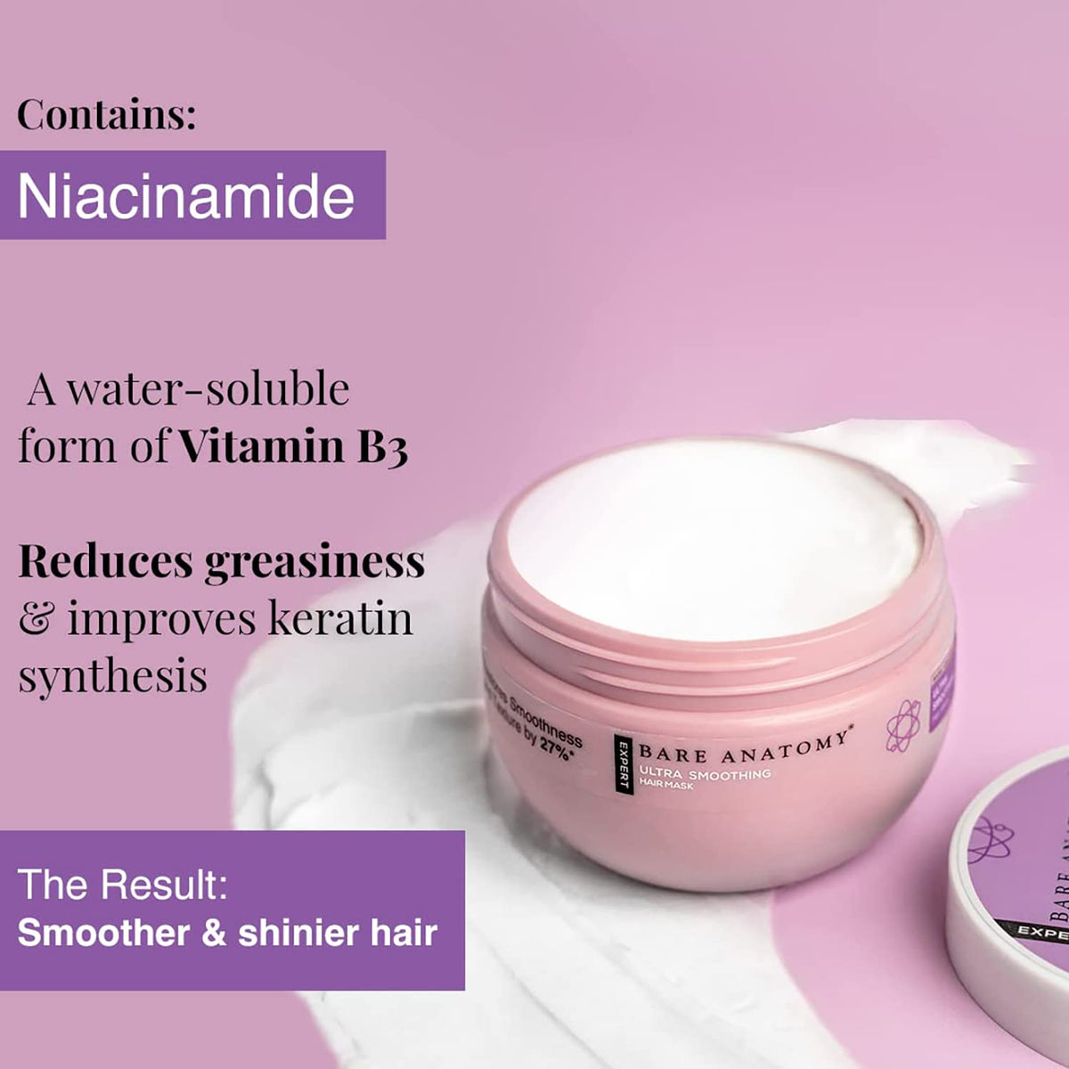 Bare Anatomy Ultra Smoothing Shampoo + Hair Mask + Serum Kit | Carbohydrate Complex & Niacinamide | Dry & Frizzy Hair | Paraben & Sulphate Free | Women & Men | 250ml + 250g + 100ml