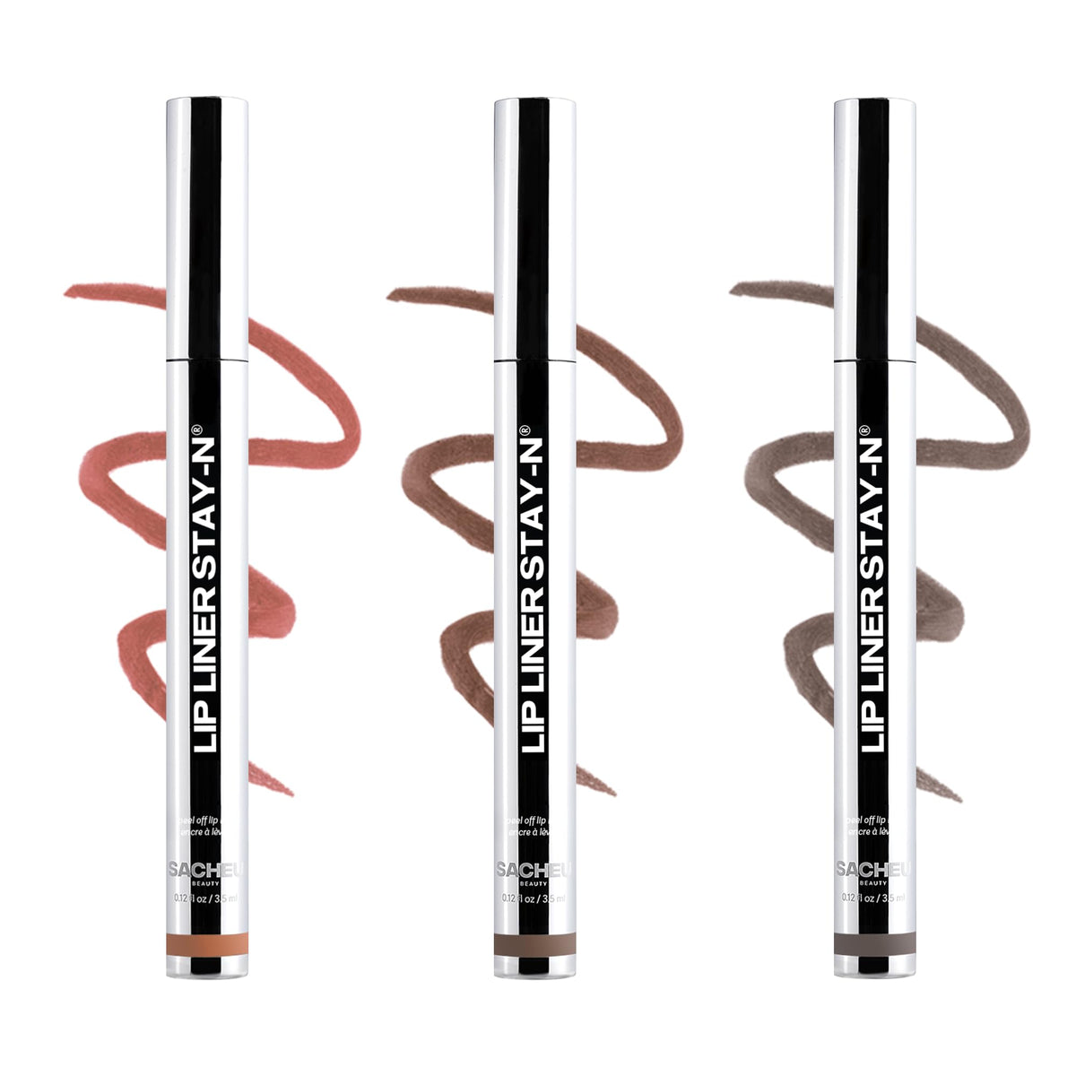 Sacheu Lip Liner STAY-N Peel Off Lip Stain Set, Core Bundle, 3-Pack