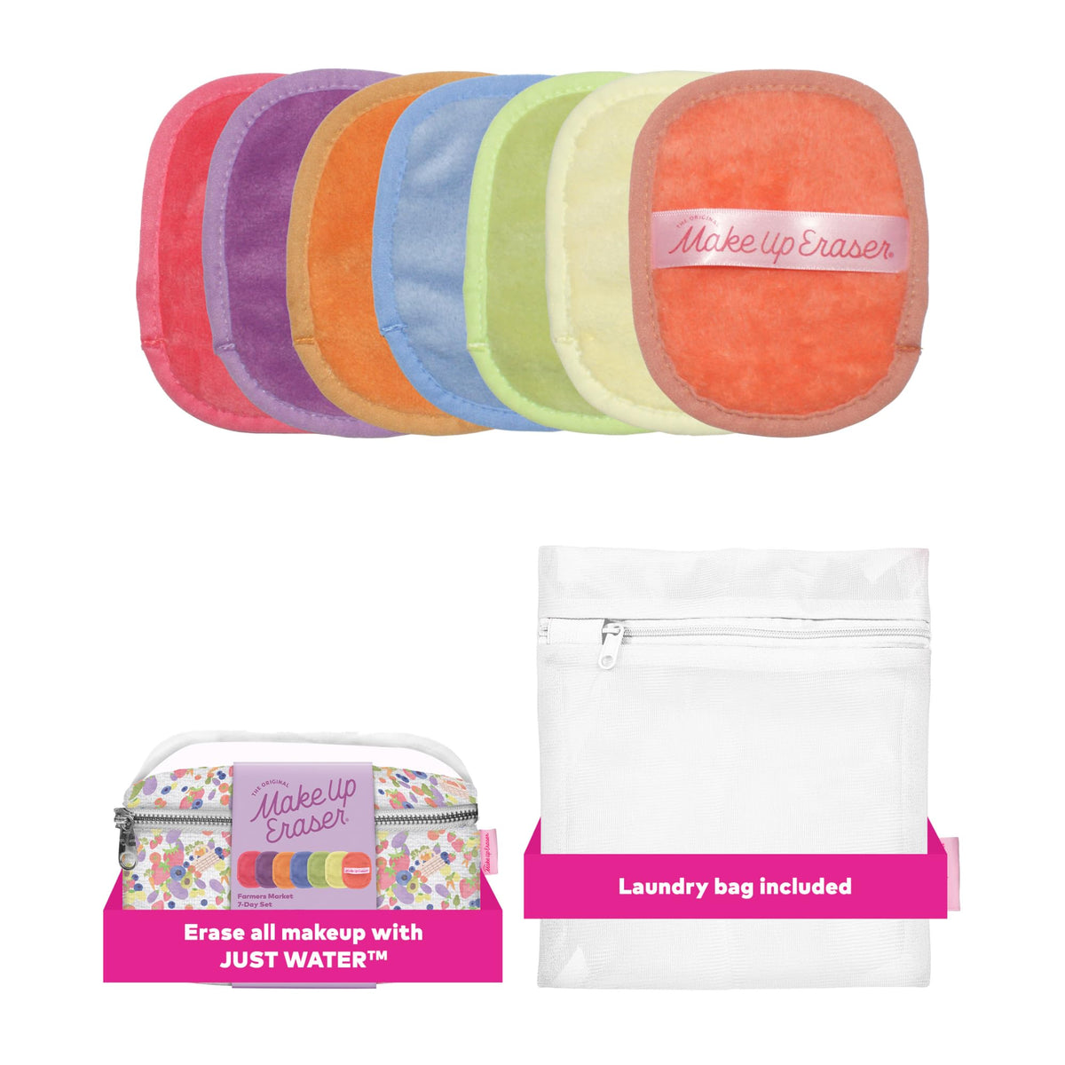 The Original MakeUp Eraser 7-Day Set, Erase All Makeup with Just Water, Including Waterproof Mascara, Eyeliner, Foundation, Lipstick, Sunscreen, and More! Original Pink, 7ct.
