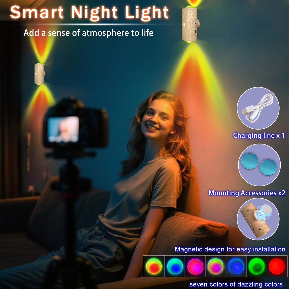 Rechargeable Motion Sensor Light Indoor, Magnetic RGB Wall Sconces 2 Pack