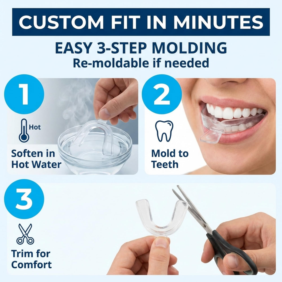 Teeth Whitening Trays for Gel 4 Pc Moldable Flexible Guards with 2 Cases
