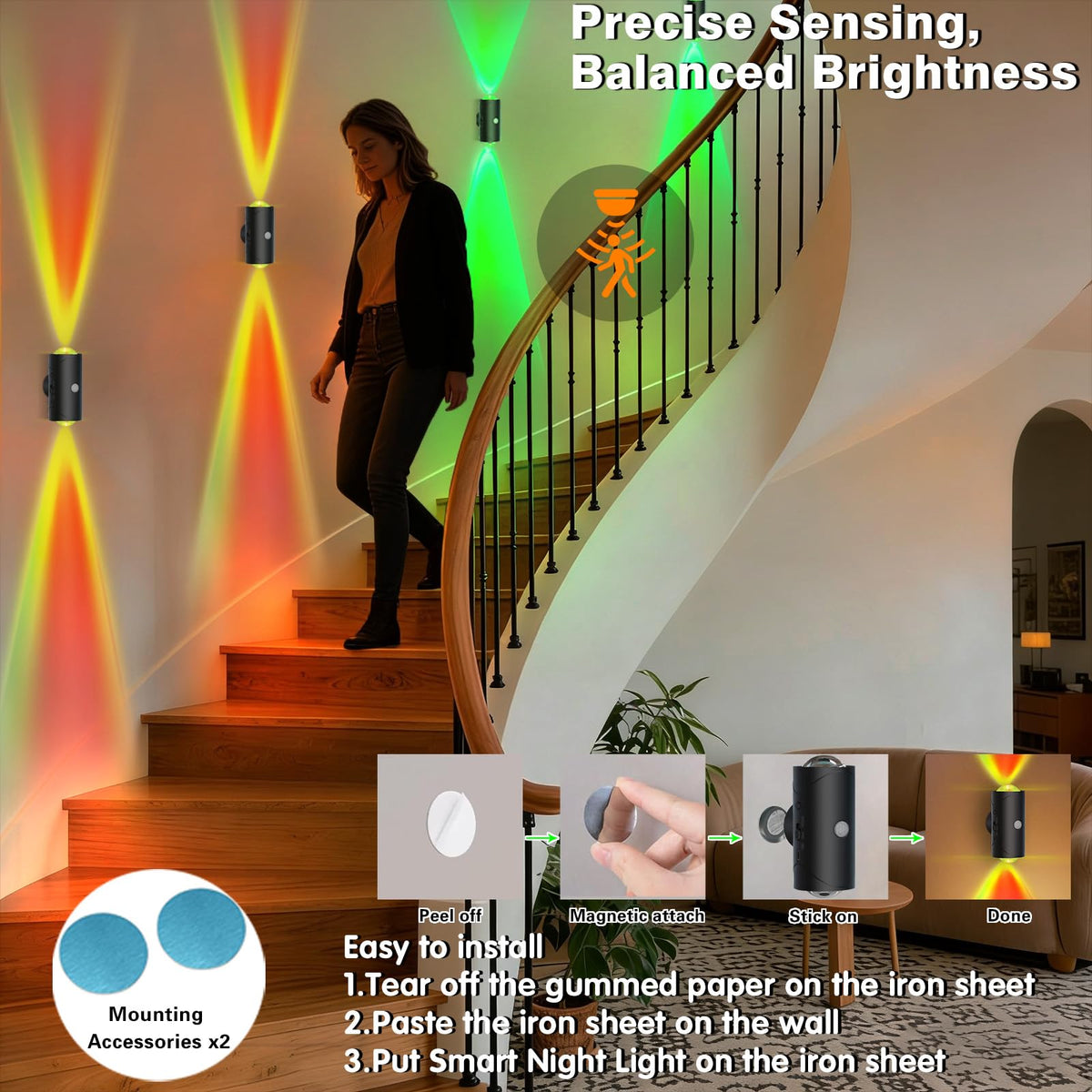 Rechargeable Motion Sensor Light Indoor, Magnetic RGB Wall Sconces 2 Pack