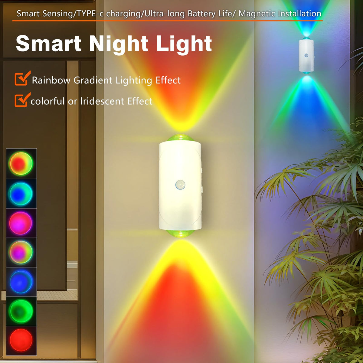 Rechargeable Motion Sensor Light Indoor, Magnetic RGB Wall Sconces 2 Pack