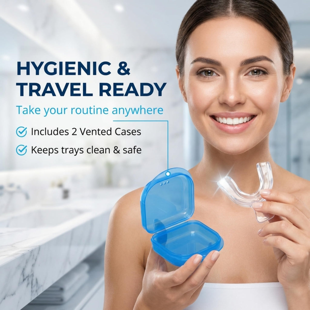 Teeth Whitening Trays for Gel 4 Pc Moldable Flexible Guards with 2 Cases