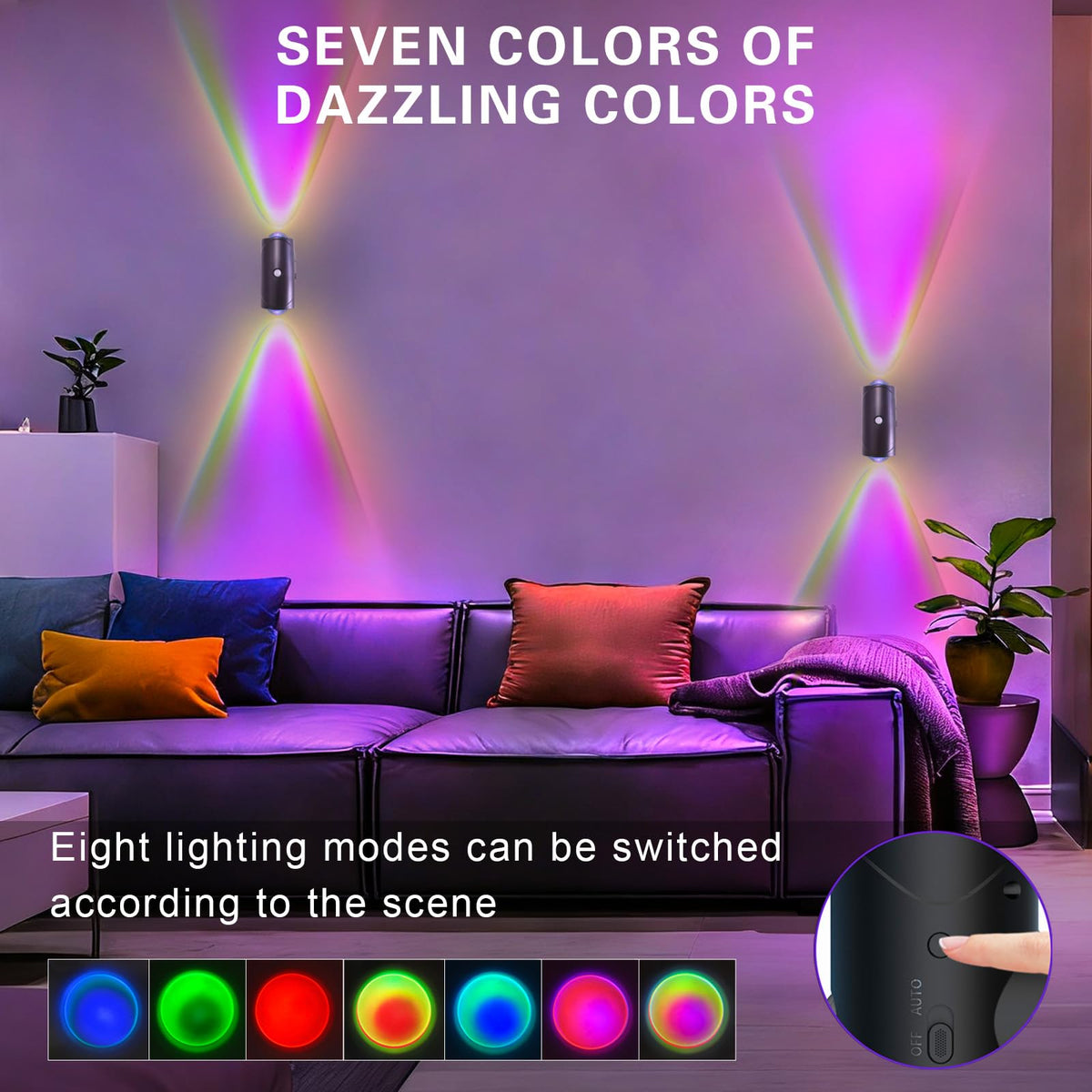 Rechargeable Motion Sensor Light Indoor, Magnetic RGB Wall Sconces 2 Pack