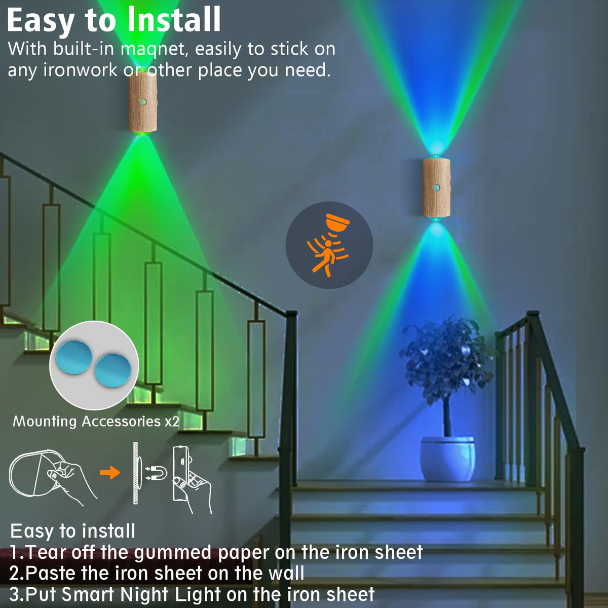 Rechargeable Motion Sensor Light Indoor, Magnetic RGB Wall Sconces 2 Pack