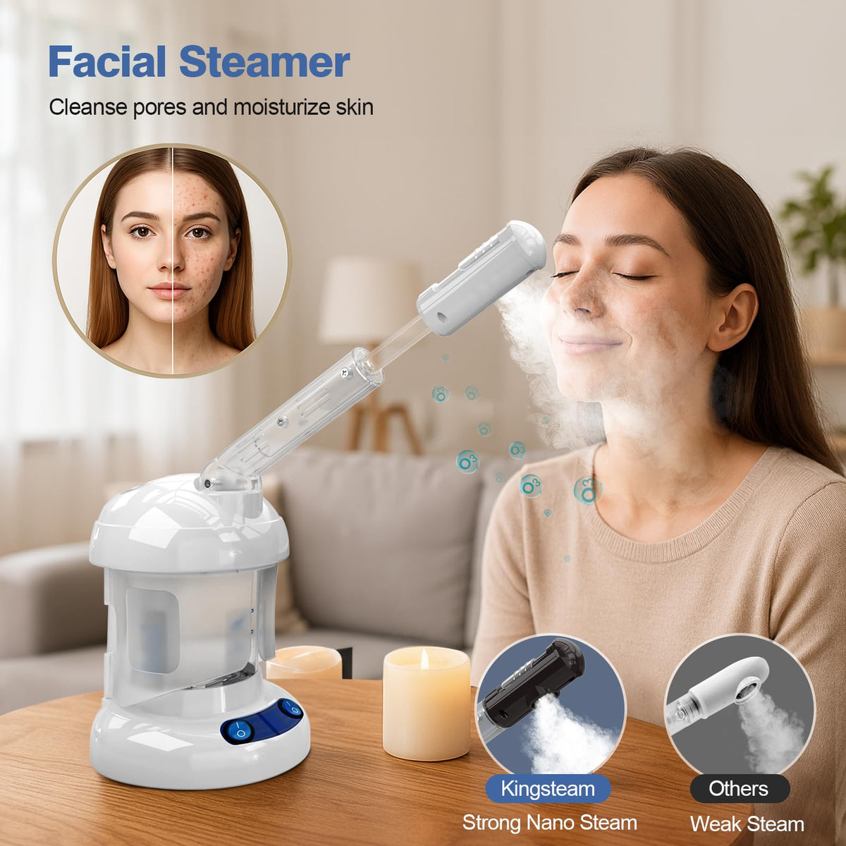 2 in 1 Hair Steamer for Natural Hair & Ozone Facial Steamer