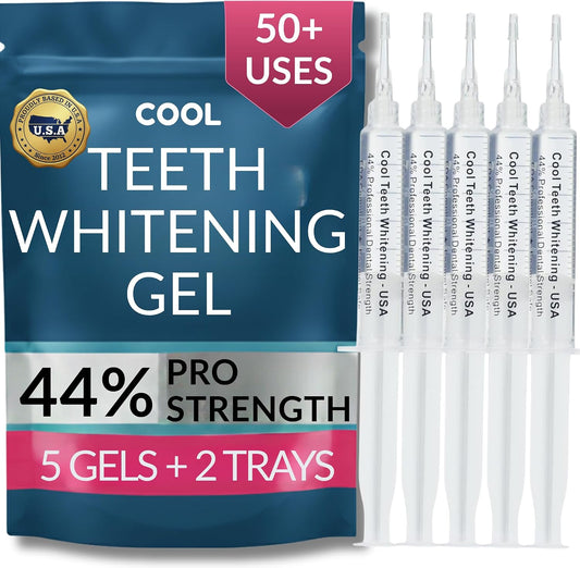 Teeth Whitening Gel with Trays 44% Carbamide Peroxide 5 Syringes - 50+ Uses
