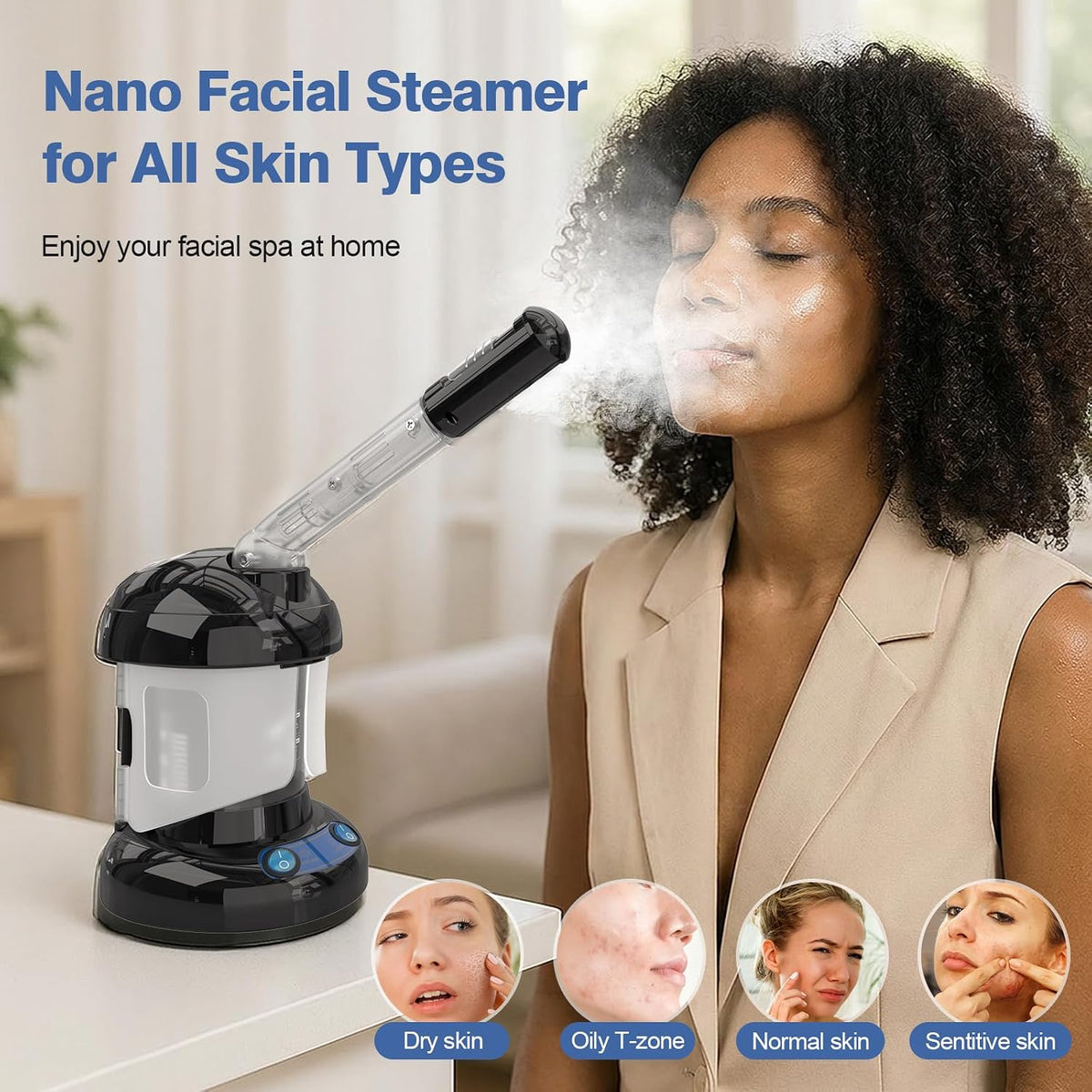 2 in 1 Hair Steamer for Natural Hair & Ozone Facial Steamer