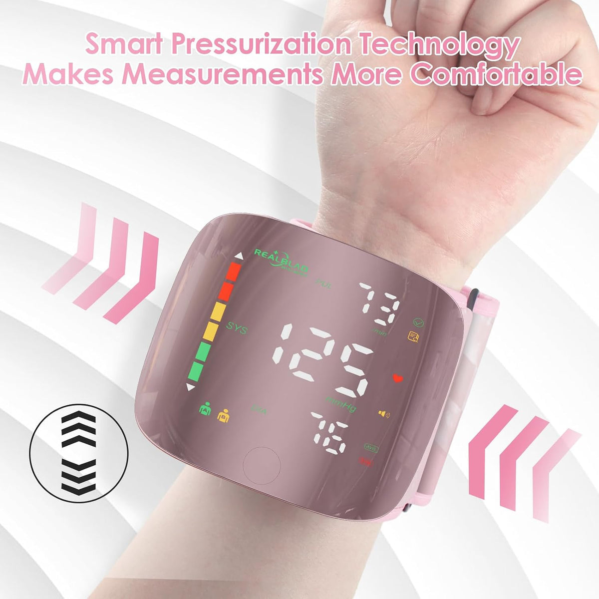 GUAEVER Wrist Blood Pressure Monitor with Curved Screen, Portable, Pink