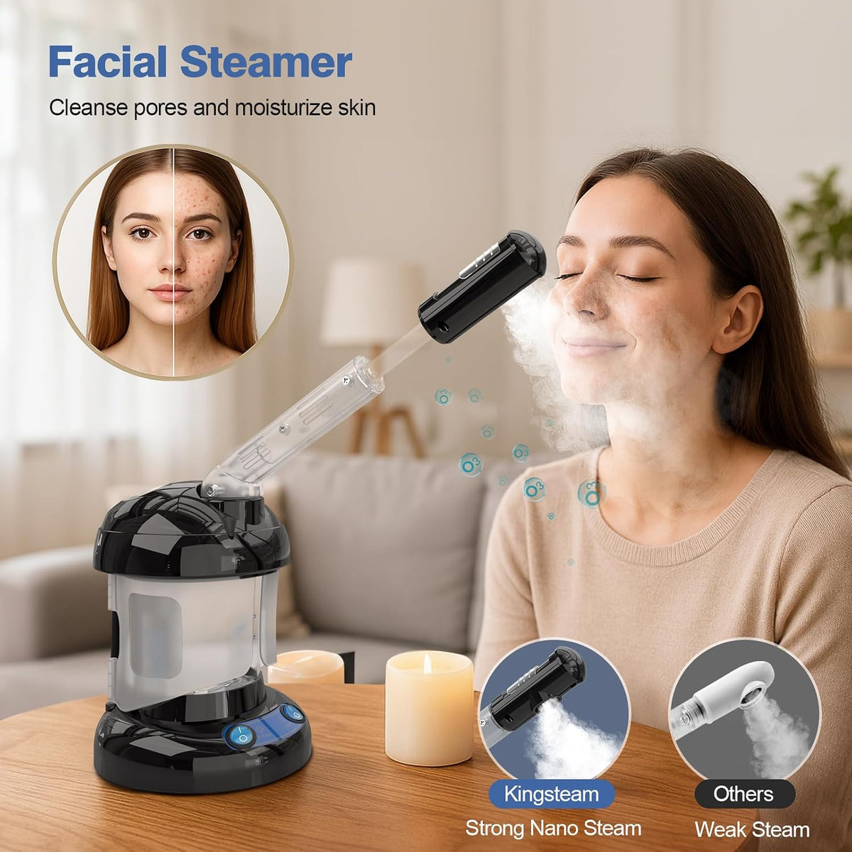 2 in 1 Hair Steamer for Natural Hair & Ozone Facial Steamer
