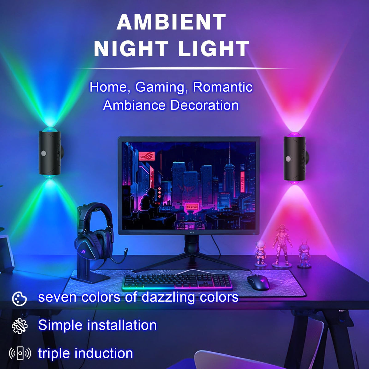 Rechargeable Motion Sensor Light Indoor, Magnetic RGB Wall Sconces 2 Pack