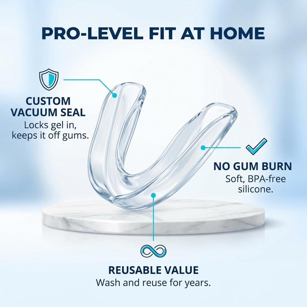 Teeth Whitening Trays for Gel 4 Pc Moldable Flexible Guards with 2 Cases