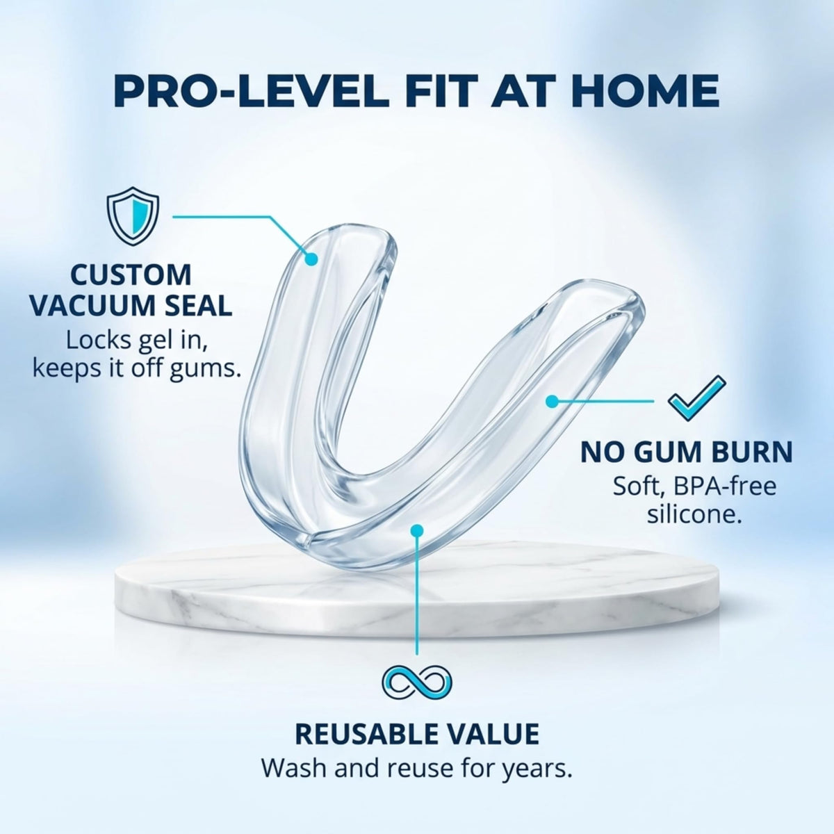 Teeth Whitening Trays for Gel 4 Pc Moldable Flexible Guards with 2 Cases