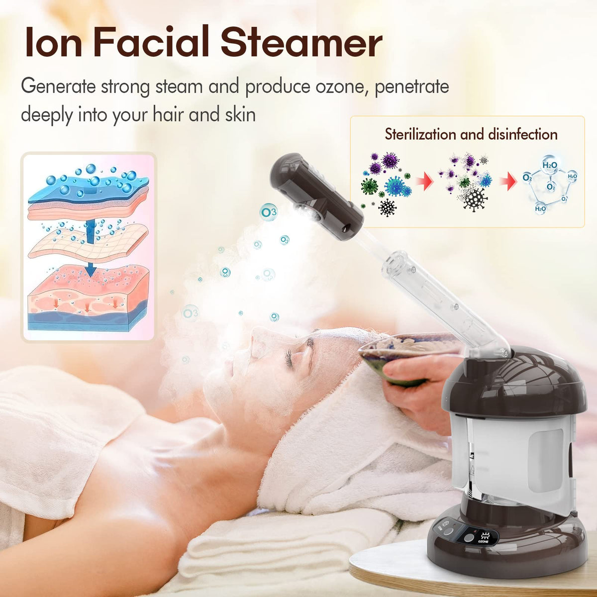 2 in 1 Hair Steamer for Natural Hair & Ozone Facial Steamer