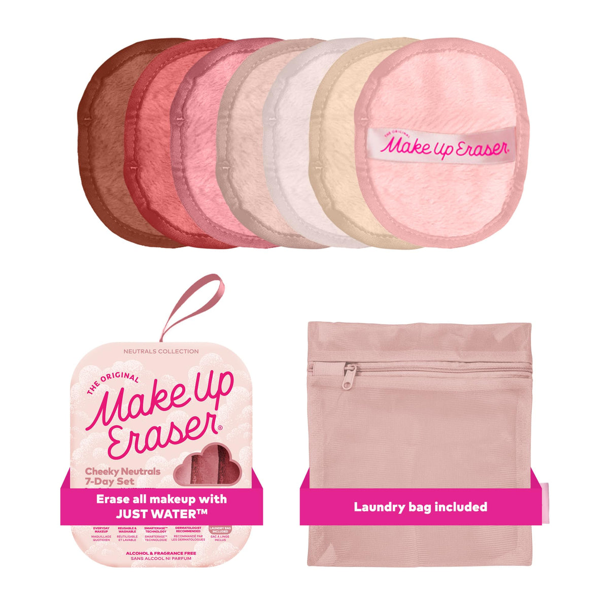 The Original MakeUp Eraser 7-Day Set, Erase All Makeup with Just Water, Including Waterproof Mascara, Eyeliner, Foundation, Lipstick, Sunscreen, and More! Original Pink, 7ct.