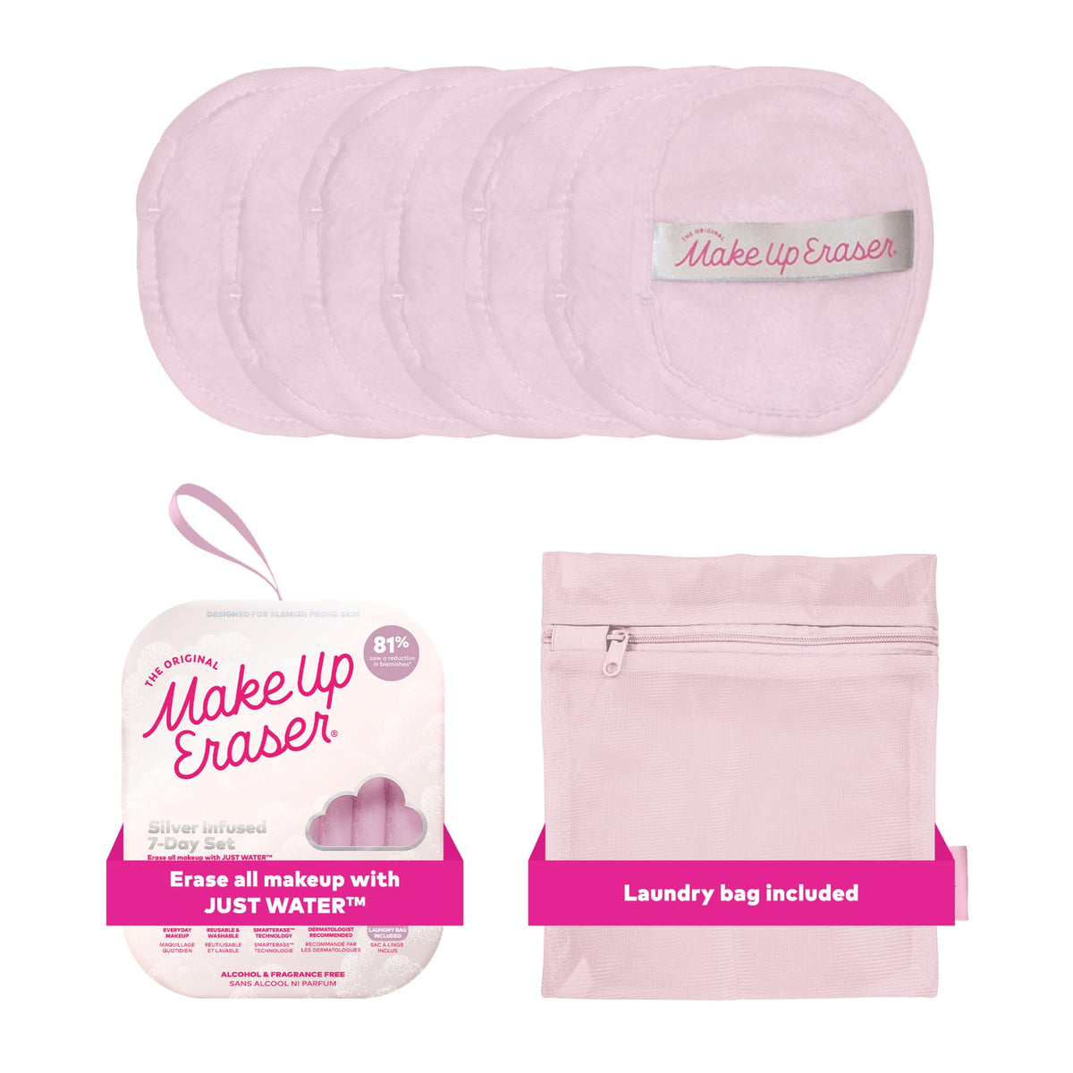 The Original MakeUp Eraser 7-Day Set, Erase All Makeup with Just Water, Including Waterproof Mascara, Eyeliner, Foundation, Lipstick, Sunscreen, and More! Original Pink, 7ct.