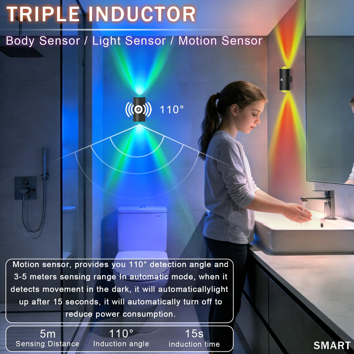 Rechargeable Motion Sensor Light Indoor, Magnetic RGB Wall Sconces 2 Pack