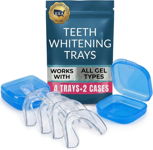 Teeth Whitening Trays for Gel 4 Pc Moldable Flexible Guards with 2 Cases