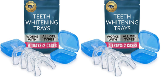 Teeth Whitening Trays for Gel 4 Pc Moldable Flexible Guards with 2 Cases