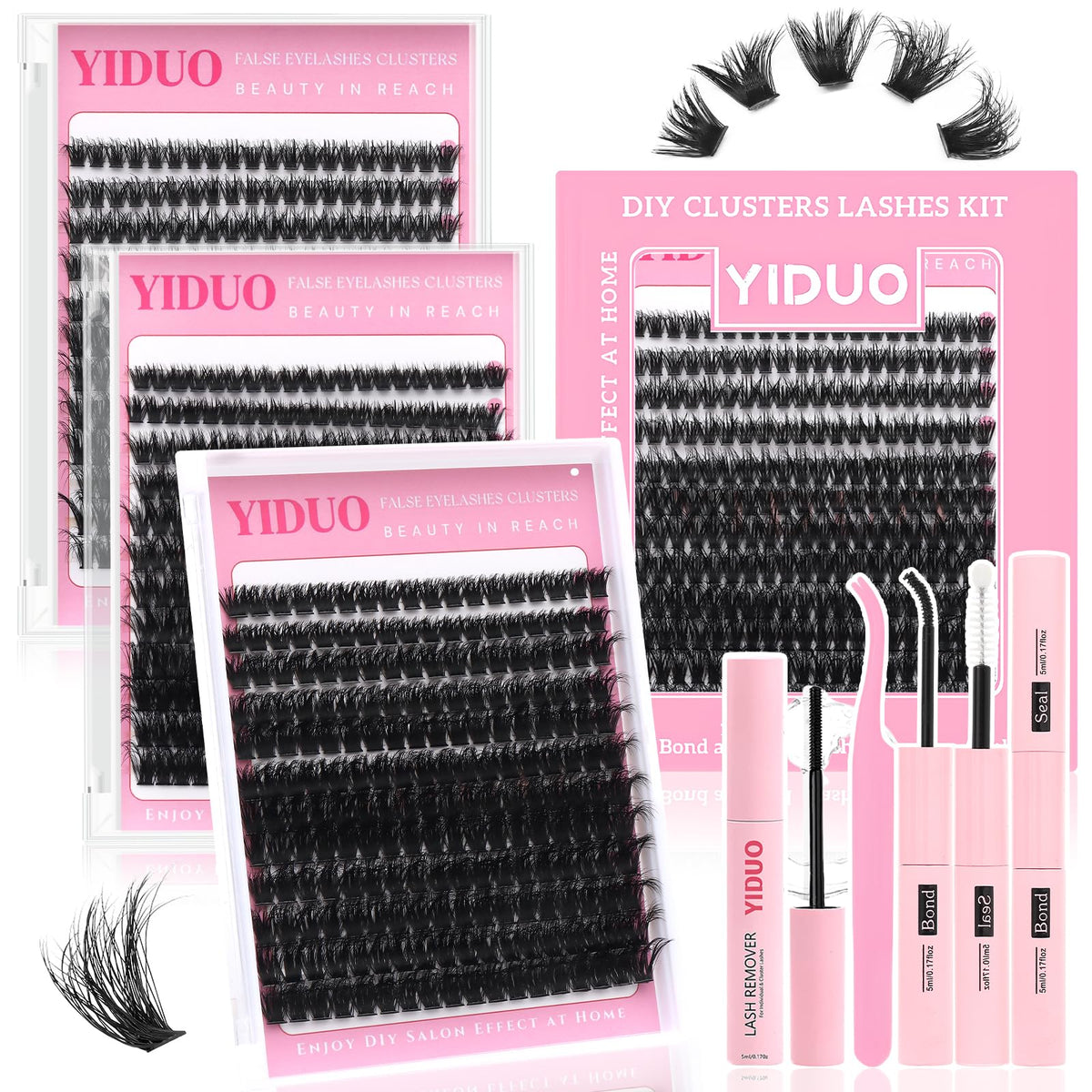 YIDUO 1846Pcs Lash Clusters Kit with Spikes+Bottom Cluster Lashes Kit Mix Styles 10-18mm Volume D Curly Wispy Soft DIY Individual Eyelash Extension Kit with Glue pestañas postizas Wholesale Large Pack