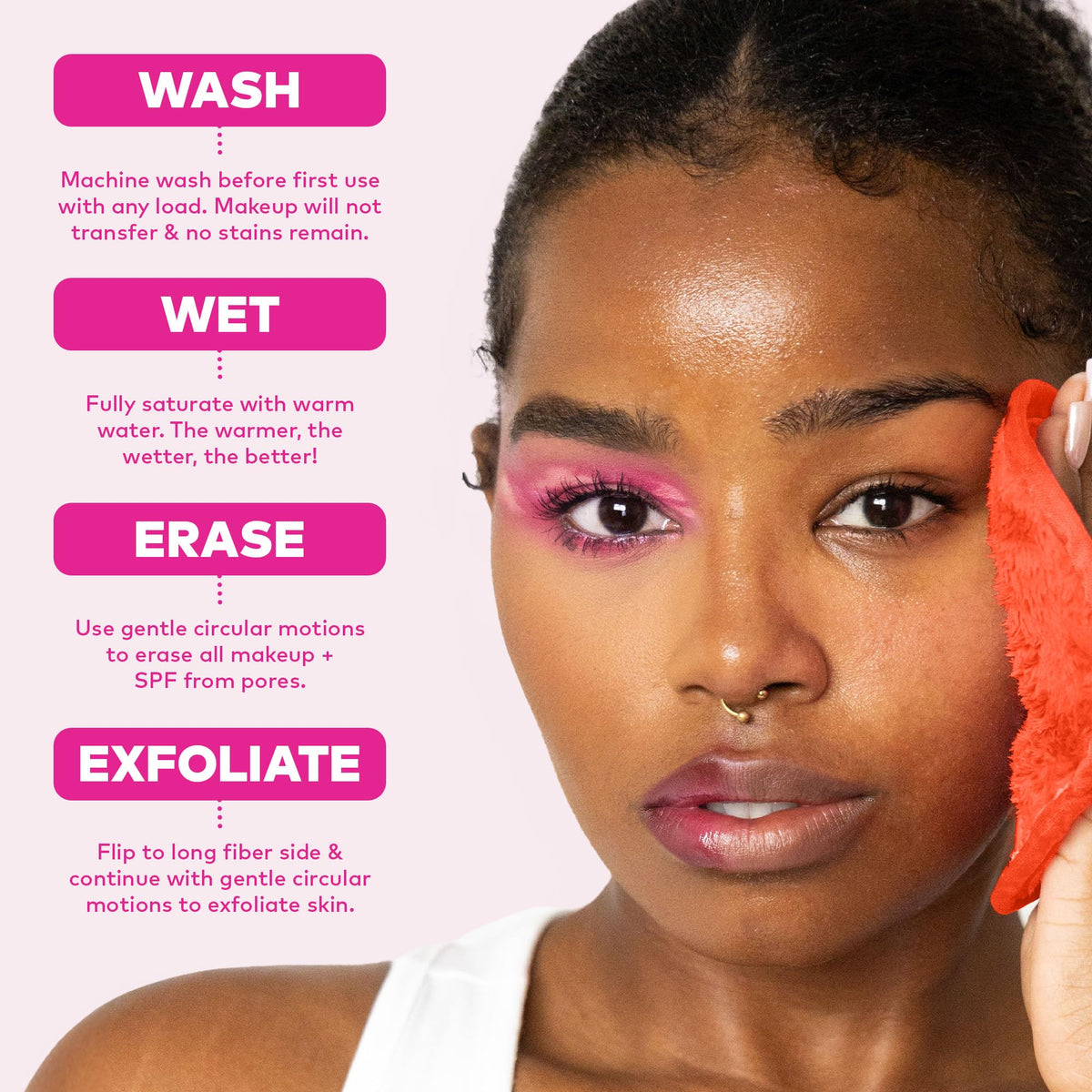 The Original MakeUp Eraser 7-Day Set, Erase All Makeup with Just Water, Including Waterproof Mascara, Eyeliner, Foundation, Lipstick, Sunscreen, and More! Original Pink, 7ct.