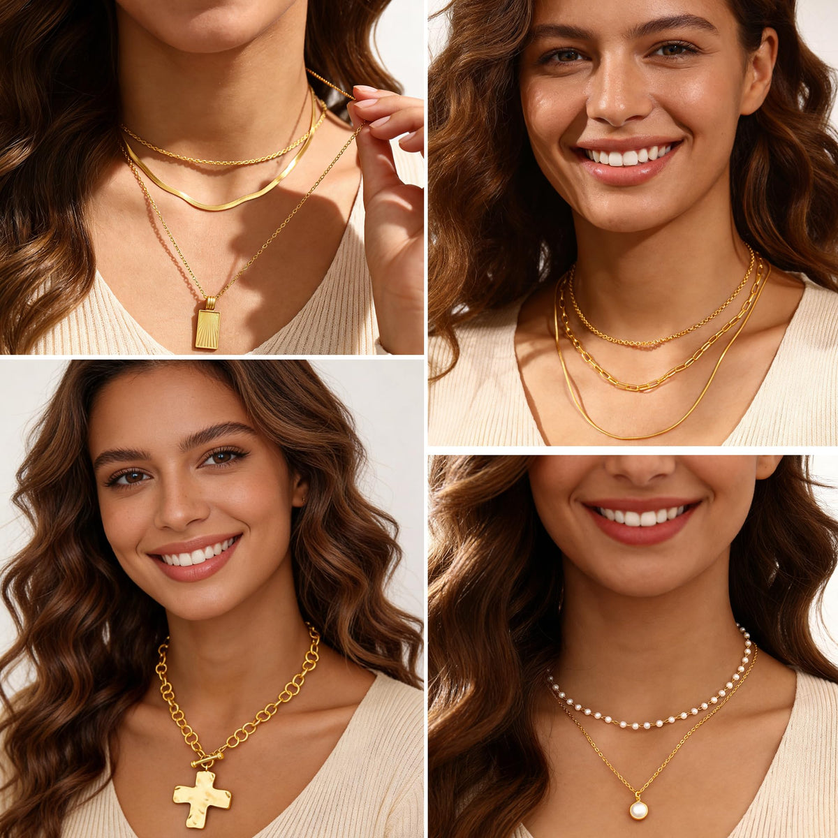 FAXHION 68 Pcs Gold Jewelry Set for Women with 7 Necklace, 17 Bracelet, 5 Hoop Earrings, 15 Stud Earrings, 24 Knuckle Rings for Women Jewelry Set for Women Gift