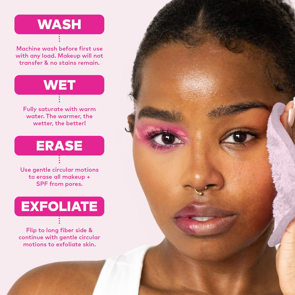 The Original MakeUp Eraser 7-Day Set, Erase All Makeup with Just Water, Including Waterproof Mascara, Eyeliner, Foundation, Lipstick, Sunscreen, and More! Original Pink, 7ct.