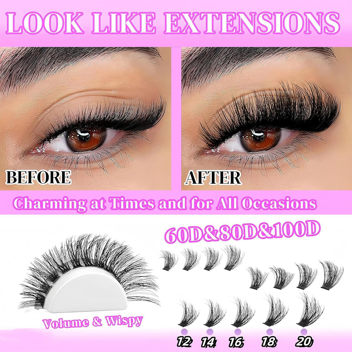 YIDUO 1846Pcs Lash Clusters Kit with Spikes+Bottom Cluster Lashes Kit Mix Styles 10-18mm Volume D Curly Wispy Soft DIY Individual Eyelash Extension Kit with Glue pestañas postizas Wholesale Large Pack