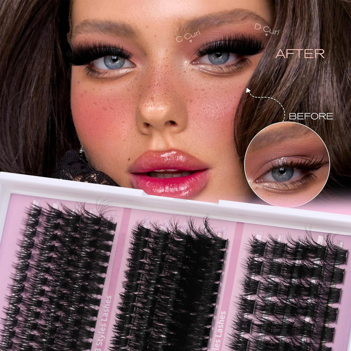 YIDUO 1846Pcs Lash Clusters Kit with Spikes+Bottom Cluster Lashes Kit Mix Styles 10-18mm Volume D Curly Wispy Soft DIY Individual Eyelash Extension Kit with Glue pestañas postizas Wholesale Large Pack