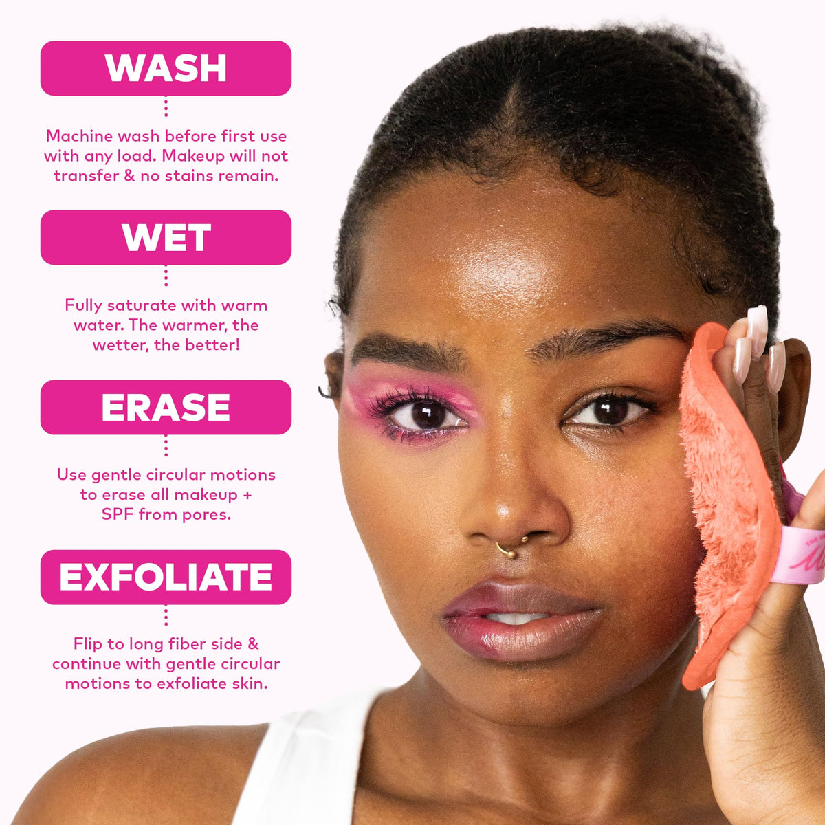 The Original MakeUp Eraser 7-Day Set, Erase All Makeup with Just Water, Including Waterproof Mascara, Eyeliner, Foundation, Lipstick, Sunscreen, and More! Original Pink, 7ct.