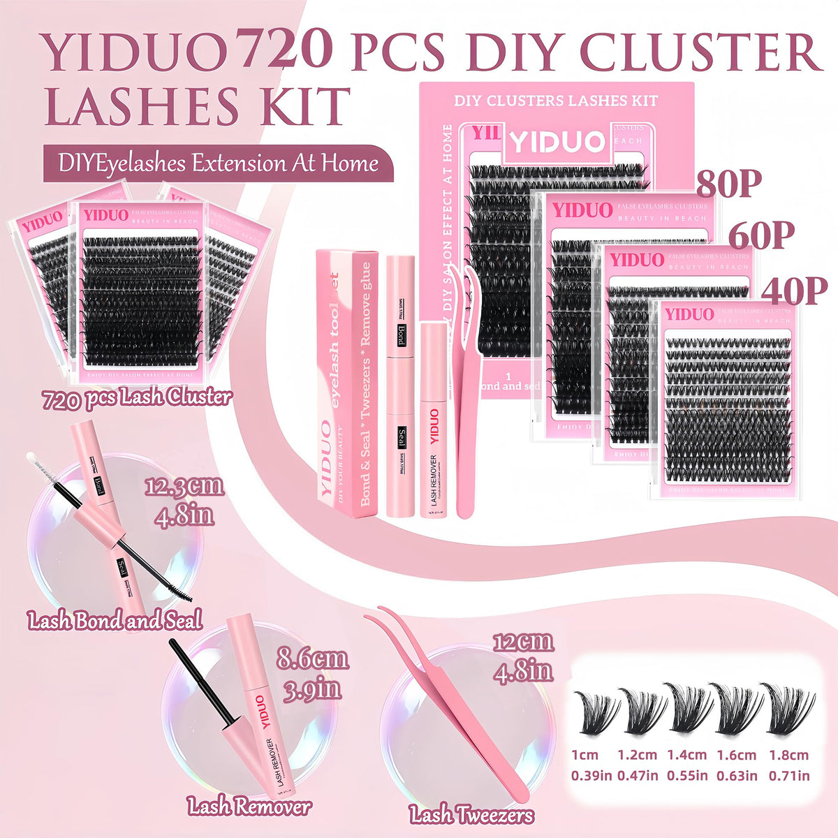 YIDUO 1846Pcs Lash Clusters Kit with Spikes+Bottom Cluster Lashes Kit Mix Styles 10-18mm Volume D Curly Wispy Soft DIY Individual Eyelash Extension Kit with Glue pestañas postizas Wholesale Large Pack
