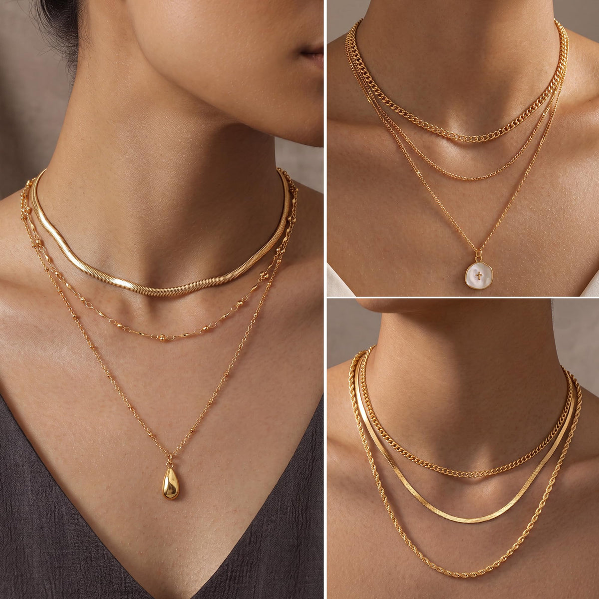 FAXHION 68 Pcs Gold Jewelry Set for Women with 7 Necklace, 17 Bracelet, 5 Hoop Earrings, 15 Stud Earrings, 24 Knuckle Rings for Women Jewelry Set for Women Gift