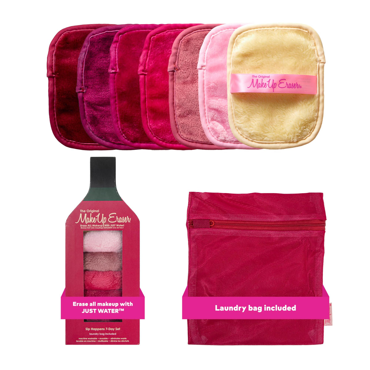 The Original MakeUp Eraser 7-Day Set, Erase All Makeup with Just Water, Including Waterproof Mascara, Eyeliner, Foundation, Lipstick, Sunscreen, and More! Original Pink, 7ct.