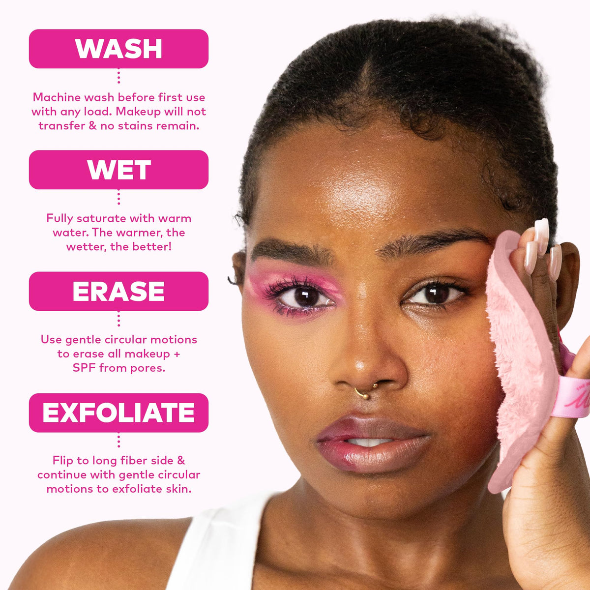 The Original MakeUp Eraser 7-Day Set, Erase All Makeup with Just Water, Including Waterproof Mascara, Eyeliner, Foundation, Lipstick, Sunscreen, and More! Original Pink, 7ct.