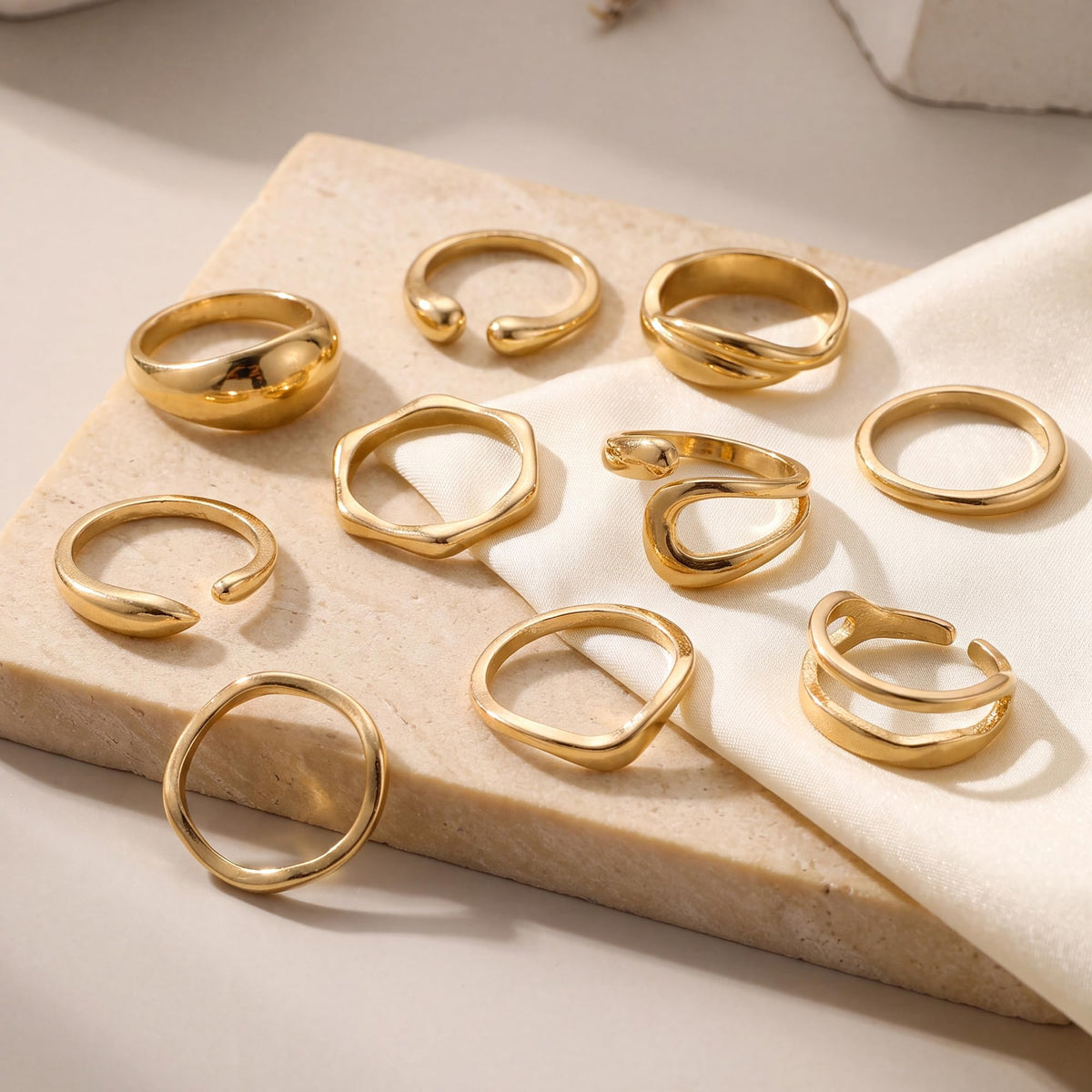 FAXHION 68 Pcs Gold Jewelry Set for Women with 7 Necklace, 17 Bracelet, 5 Hoop Earrings, 15 Stud Earrings, 24 Knuckle Rings for Women Jewelry Set for Women Gift