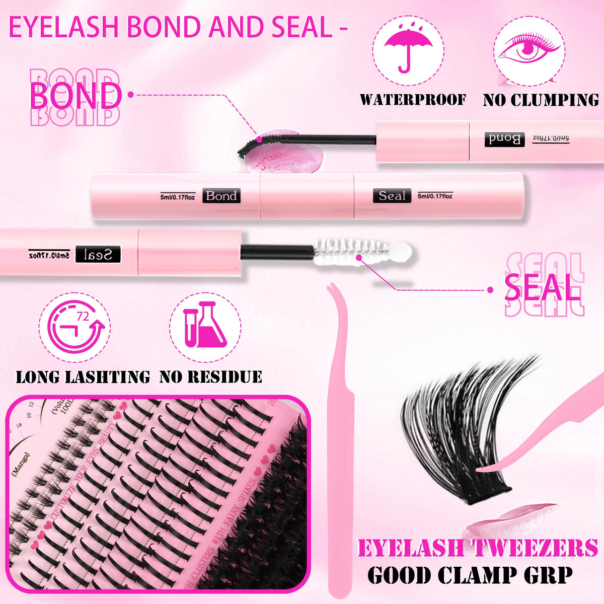 YIDUO 1846Pcs Lash Clusters Kit with Spikes+Bottom Cluster Lashes Kit Mix Styles 10-18mm Volume D Curly Wispy Soft DIY Individual Eyelash Extension Kit with Glue pestañas postizas Wholesale Large Pack