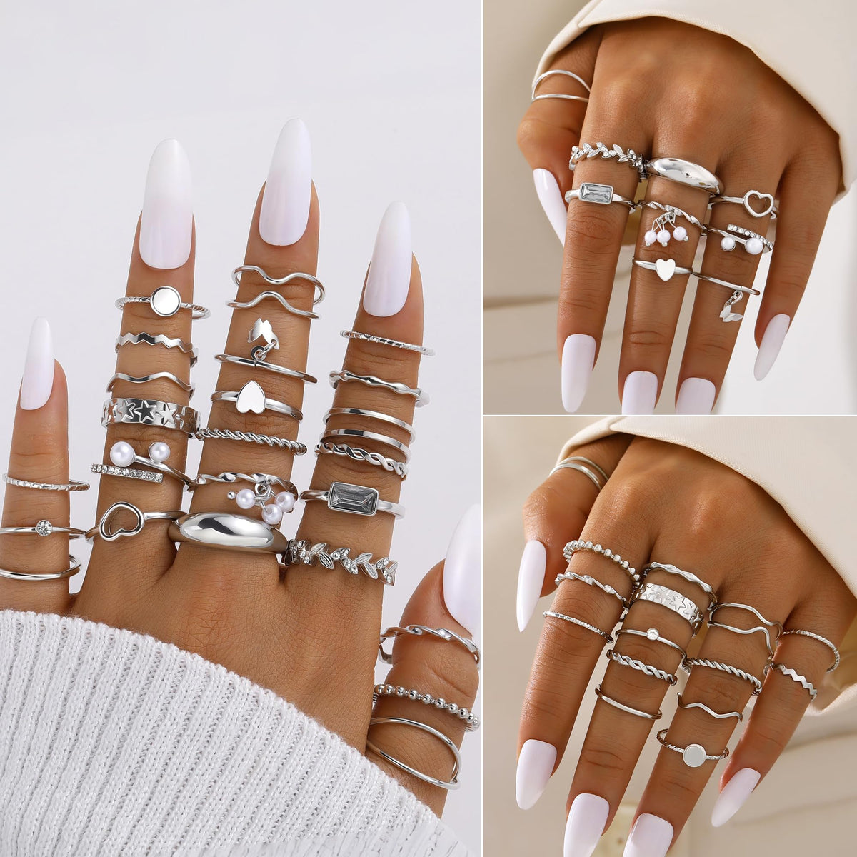 FAXHION 68 Pcs Gold Jewelry Set for Women with 7 Necklace, 17 Bracelet, 5 Hoop Earrings, 15 Stud Earrings, 24 Knuckle Rings for Women Jewelry Set for Women Gift