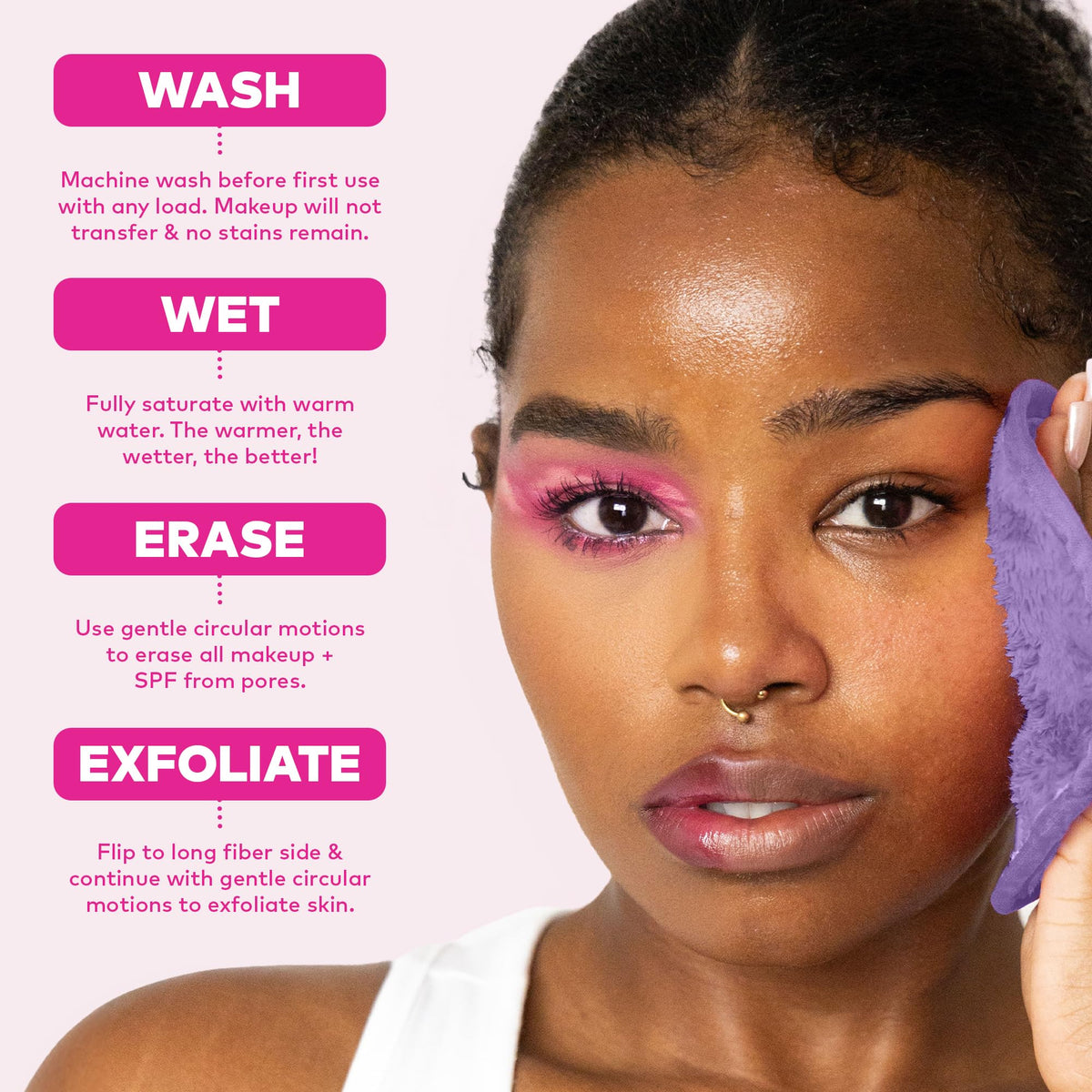 The Original MakeUp Eraser 7-Day Set, Erase All Makeup with Just Water, Including Waterproof Mascara, Eyeliner, Foundation, Lipstick, Sunscreen, and More! Original Pink, 7ct.