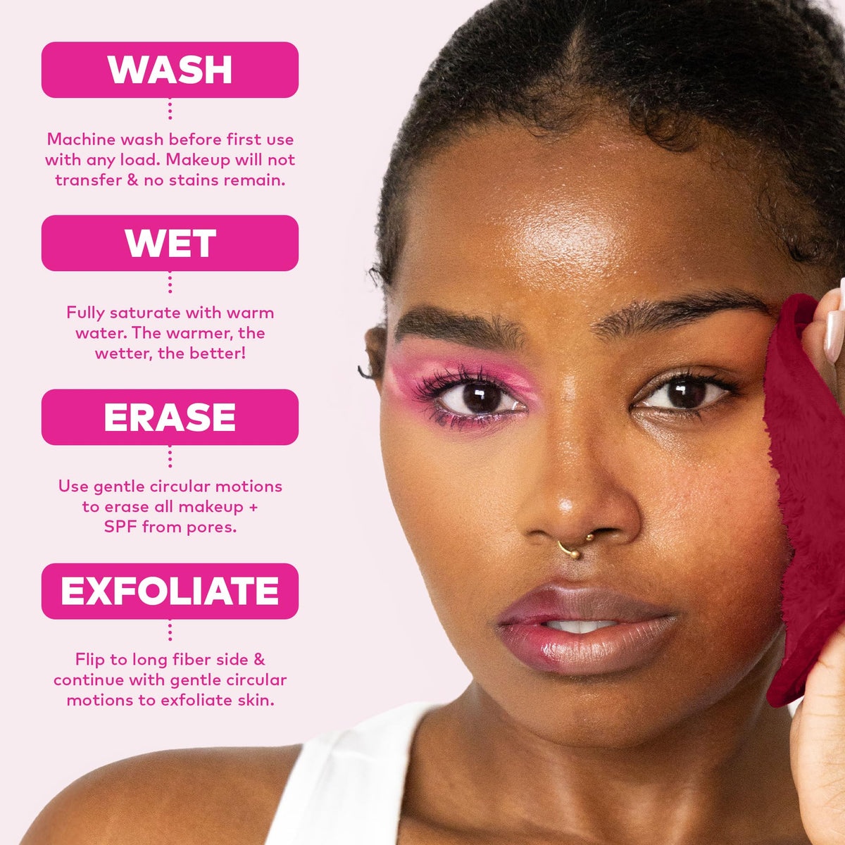 The Original MakeUp Eraser 7-Day Set, Erase All Makeup with Just Water, Including Waterproof Mascara, Eyeliner, Foundation, Lipstick, Sunscreen, and More! Original Pink, 7ct.