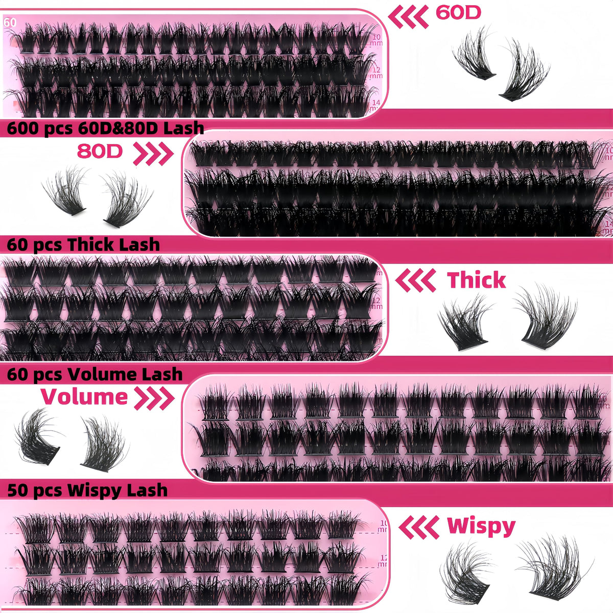 YIDUO 1846Pcs Lash Clusters Kit with Spikes+Bottom Cluster Lashes Kit Mix Styles 10-18mm Volume D Curly Wispy Soft DIY Individual Eyelash Extension Kit with Glue pestañas postizas Wholesale Large Pack