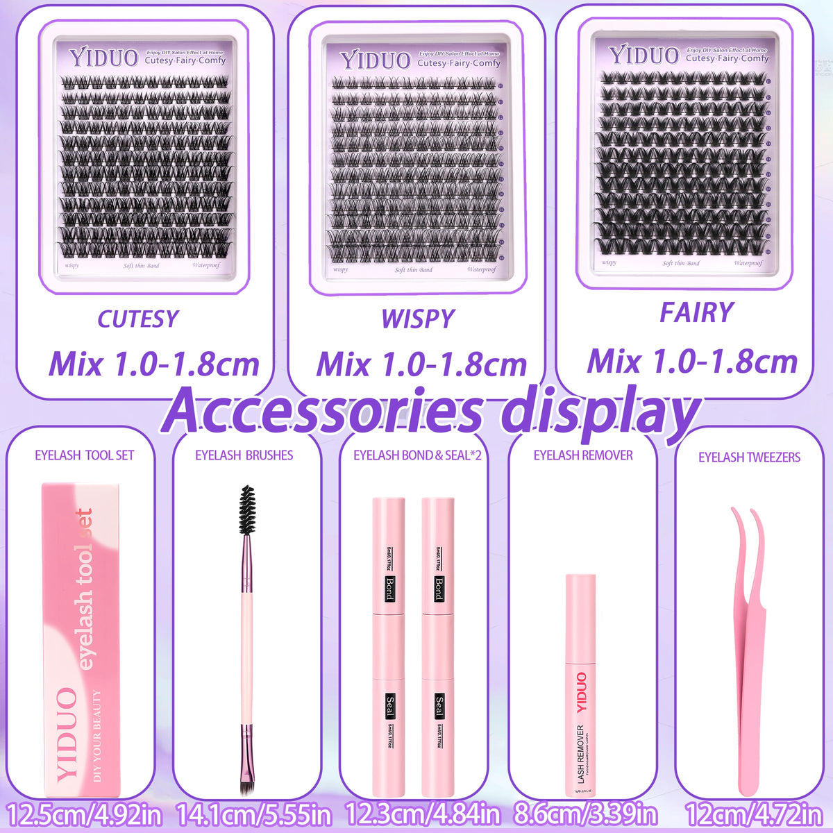 YIDUO 1846Pcs Lash Clusters Kit with Spikes+Bottom Cluster Lashes Kit Mix Styles 10-18mm Volume D Curly Wispy Soft DIY Individual Eyelash Extension Kit with Glue pestañas postizas Wholesale Large Pack
