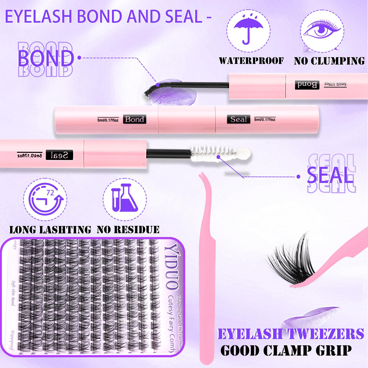 YIDUO 1846Pcs Lash Clusters Kit with Spikes+Bottom Cluster Lashes Kit Mix Styles 10-18mm Volume D Curly Wispy Soft DIY Individual Eyelash Extension Kit with Glue pestañas postizas Wholesale Large Pack