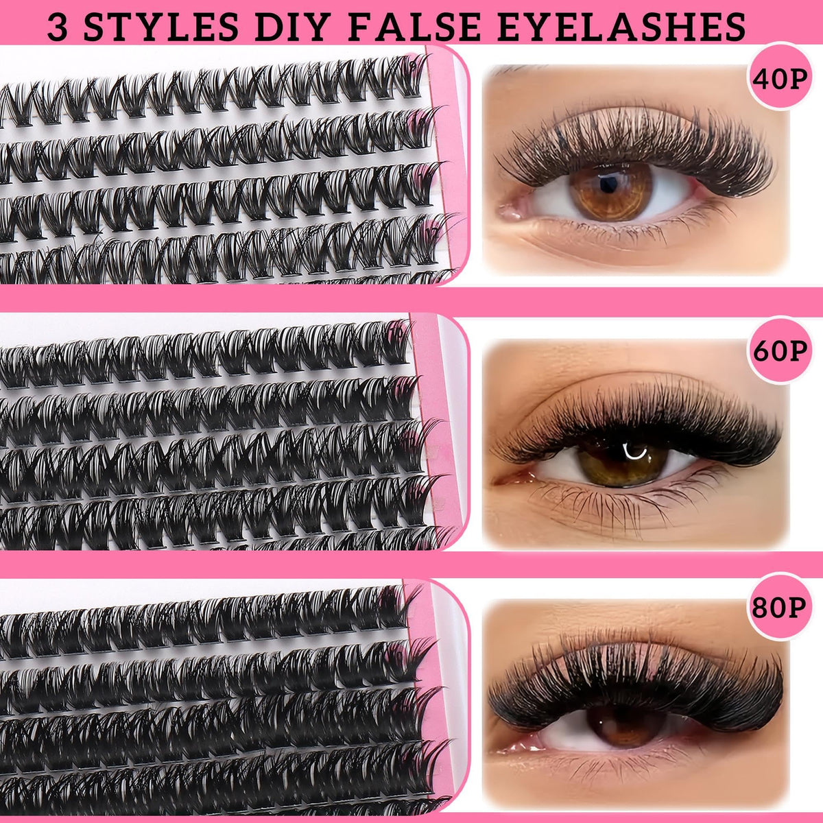 YIDUO 1846Pcs Lash Clusters Kit with Spikes+Bottom Cluster Lashes Kit Mix Styles 10-18mm Volume D Curly Wispy Soft DIY Individual Eyelash Extension Kit with Glue pestañas postizas Wholesale Large Pack