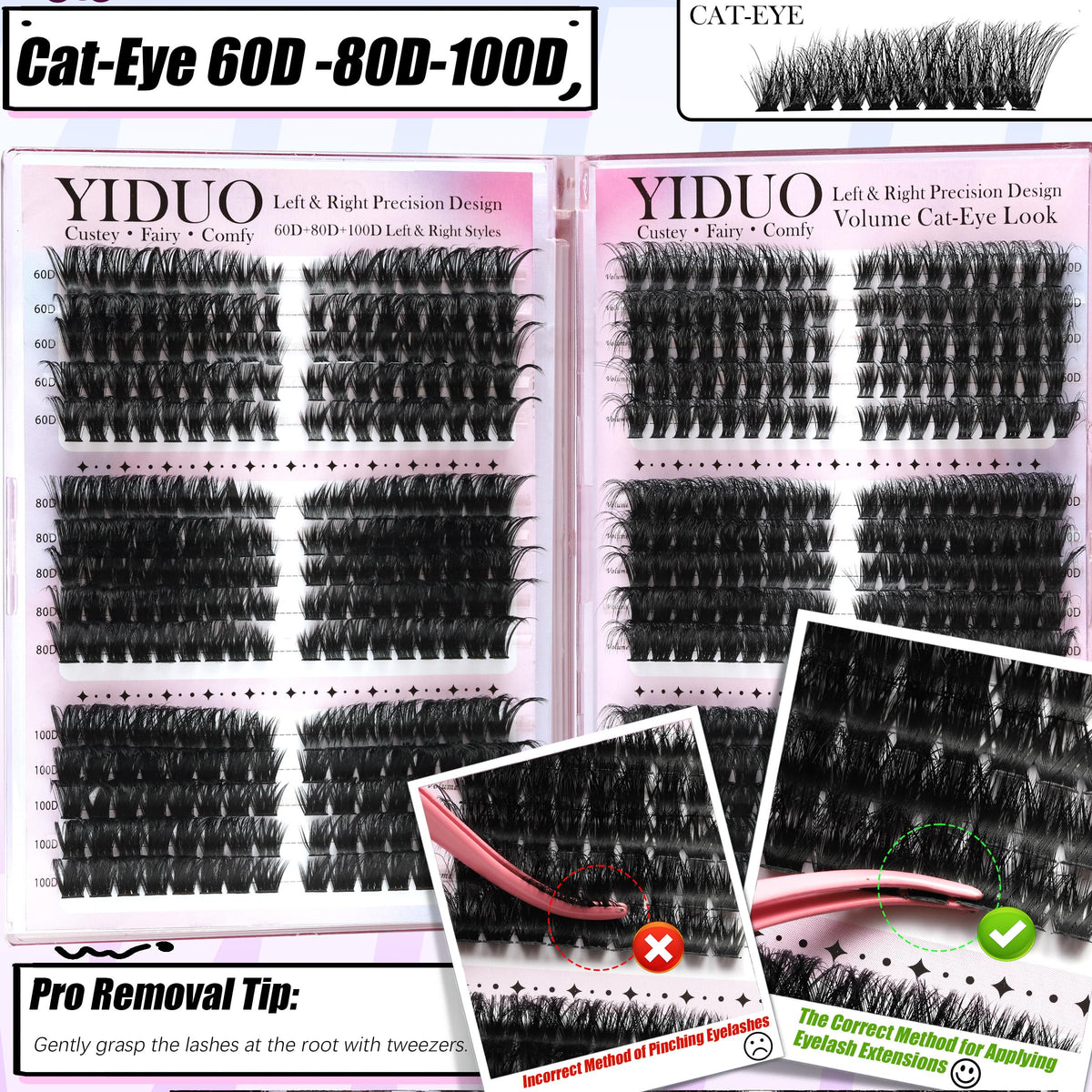 YIDUO 1846Pcs Lash Clusters Kit with Spikes+Bottom Cluster Lashes Kit Mix Styles 10-18mm Volume D Curly Wispy Soft DIY Individual Eyelash Extension Kit with Glue pestañas postizas Wholesale Large Pack