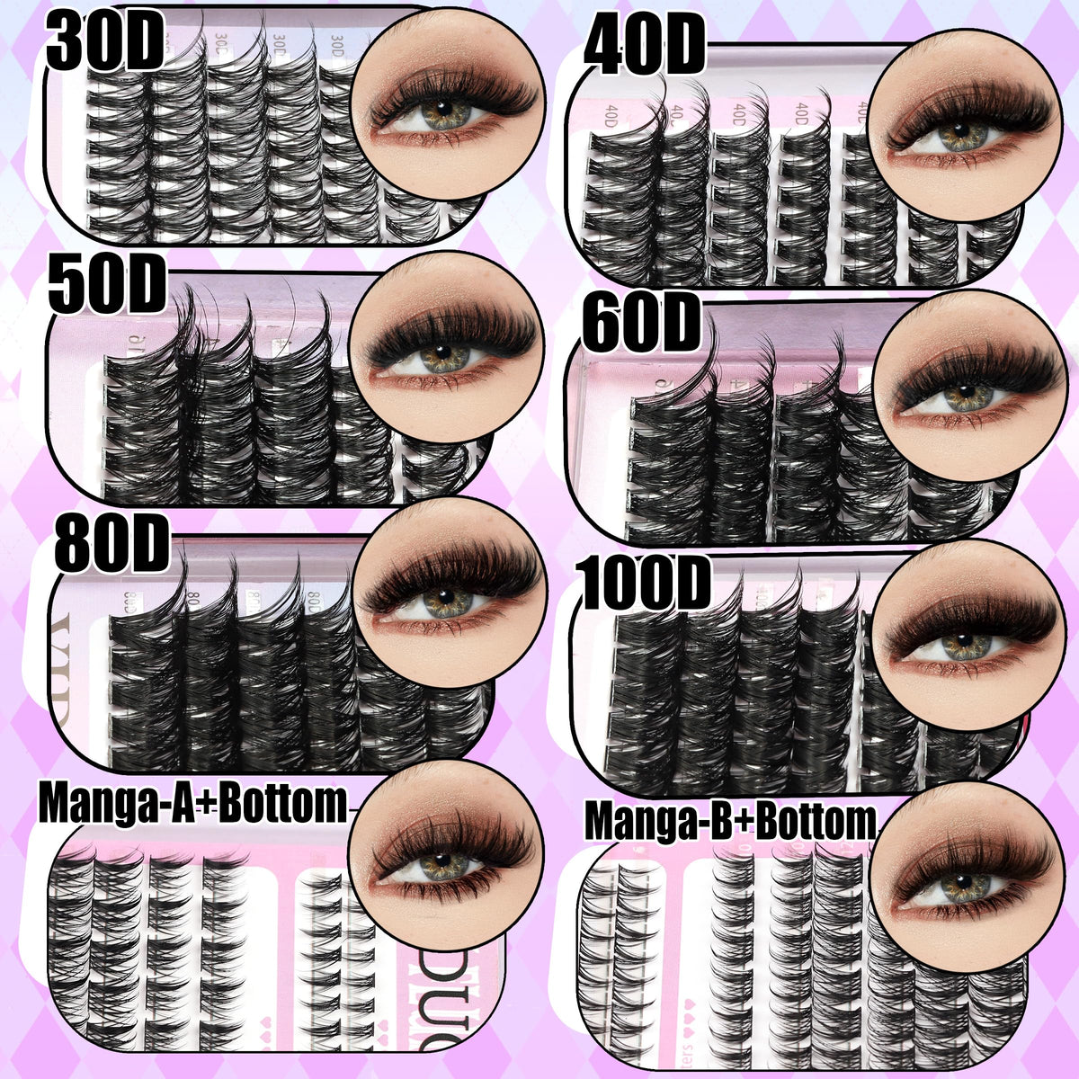 YIDUO 1846Pcs Lash Clusters Kit with Spikes+Bottom Cluster Lashes Kit Mix Styles 10-18mm Volume D Curly Wispy Soft DIY Individual Eyelash Extension Kit with Glue pestañas postizas Wholesale Large Pack