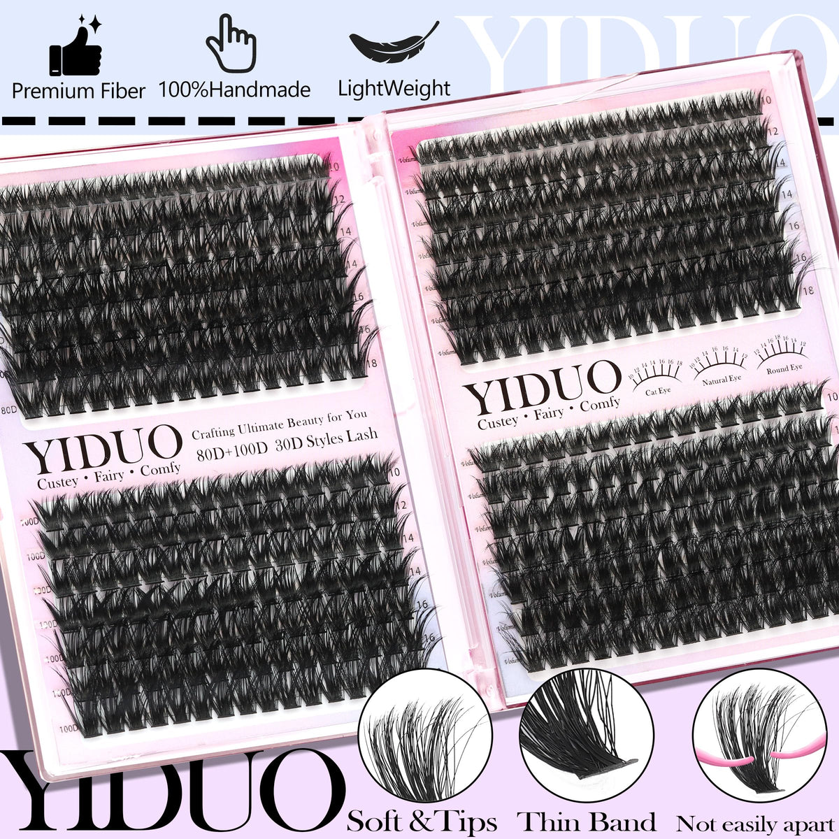 YIDUO 1846Pcs Lash Clusters Kit with Spikes+Bottom Cluster Lashes Kit Mix Styles 10-18mm Volume D Curly Wispy Soft DIY Individual Eyelash Extension Kit with Glue pestañas postizas Wholesale Large Pack