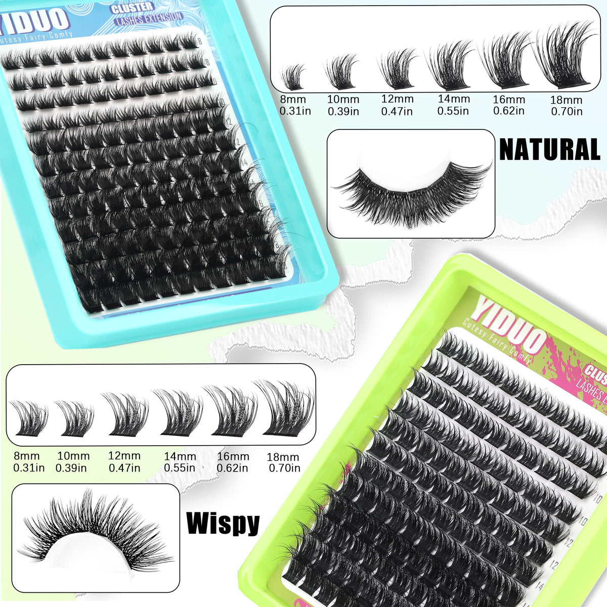 YIDUO 1846Pcs Lash Clusters Kit with Spikes+Bottom Cluster Lashes Kit Mix Styles 10-18mm Volume D Curly Wispy Soft DIY Individual Eyelash Extension Kit with Glue pestañas postizas Wholesale Large Pack